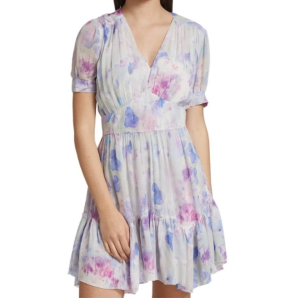 THE KOOPLES SHORT FLORAL PRINTED DRESS WITH FRILLS WHITE LAVENDER Size 2